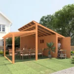 AECOJOY 18.7 x 12.5 lean-to wooden gazebo with attached storage shed, dining table underneath