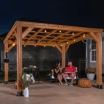 Arcadia gazebo at night with string lights