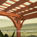 Underside of the Beaumont pergola showing the dual structural corbels at a post