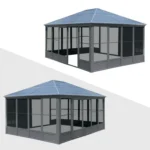Domi Outdoor Living solarium sunroom gazebo, two views on a plain background