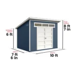 Dimension drawing of the Handy Home Olympia 10 x 7.5 shed