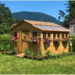 Sunshed 12x12 installed in a flower garden