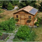 Sunshed 12x12 from above in a vegetable garden