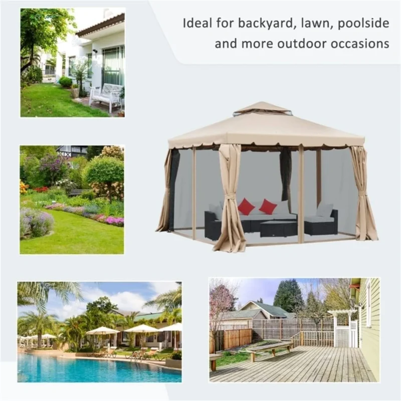Tomshoo gazebo tent shown in backyard, poolside and patio settings