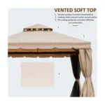 Vented two-tier soft top of the Tomshoo gazebo tent